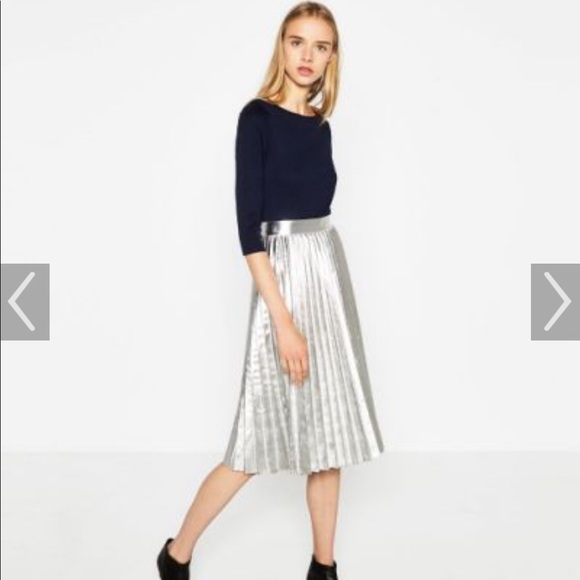 Zara Dresses & Skirts - Zara Silver Metallic Accordion Pleated Skirt
